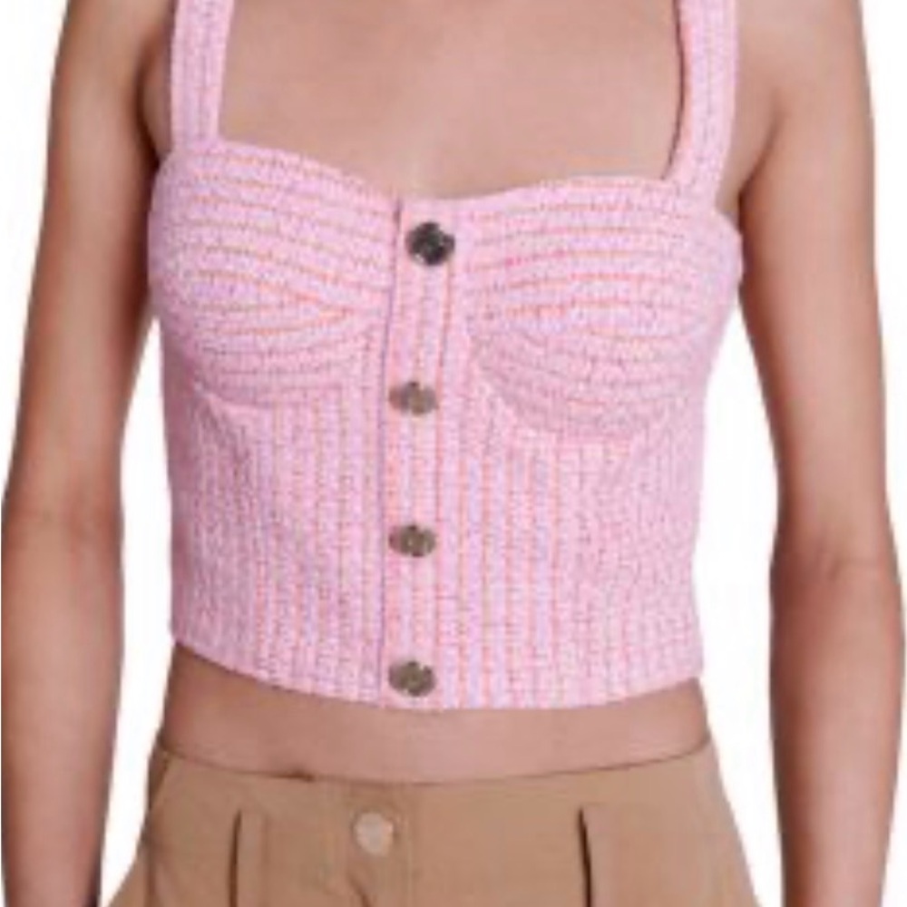 Maje Pink Knit Cropped Button-Front Tank
